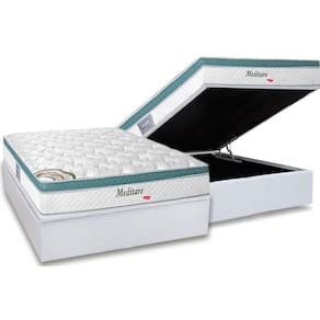 Cama Box Baú Casal: Colchão Molas Ensacadas Herval MasterPocket Meditare + Base CRC Courano White(138x188)
