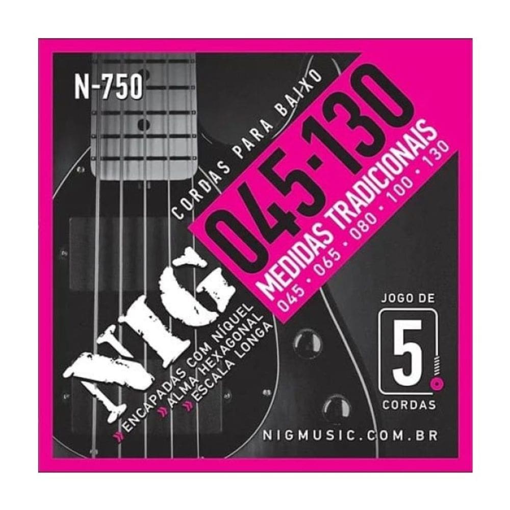 Encordoamento Para Baixo 5 Cordas Nig Escala Longa (.045 - .130) - N750