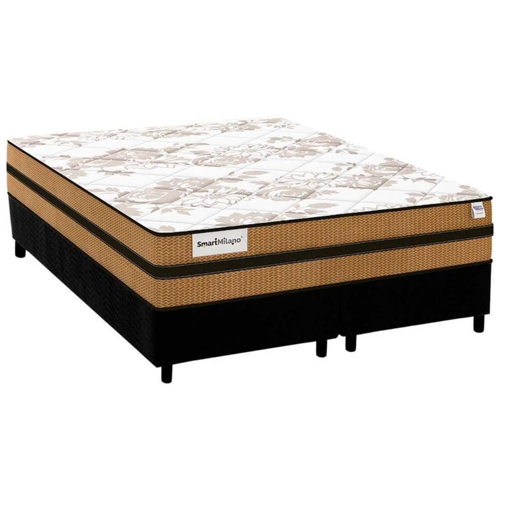 Cama Box Queen: Colchão Molas Ensacadas Plumatex MasterPocket Smart Milano + Base CRC Suede Black(158x198)