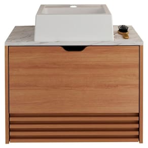 Gabinete Cuba Banheiro Bn3630x13, Amendoa Marmore Branco