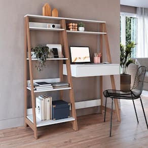 Conjunto Escrivaninha E Estante Para Escritório B94 Branco Montana Novam Branco Montana
