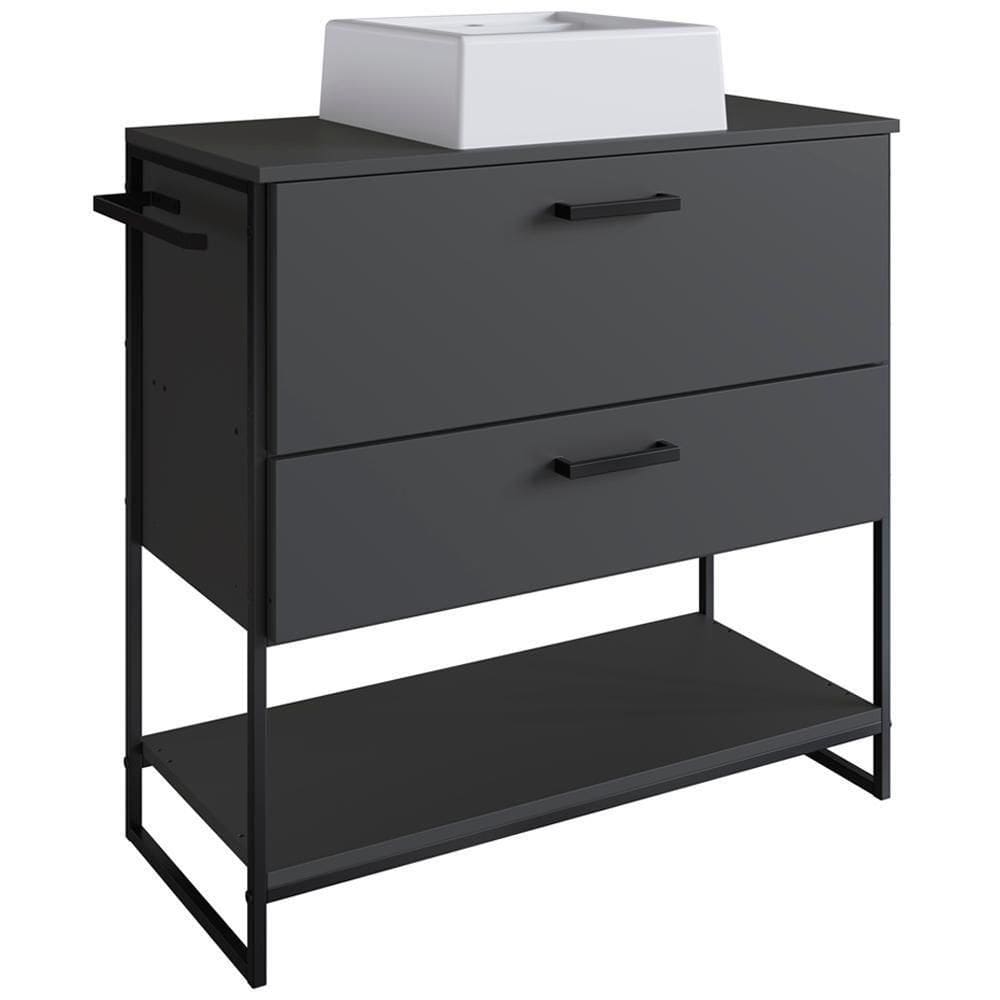 Gabinete Cuba Banheiro Industrial 80Cm Pt Gav Grafite Branco