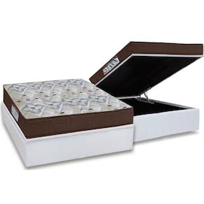 Cama Box Baú Casal: Colchão Espuma Ortobom D45 / EP ISO 150 Mega Firme + Base CRC Courano White(138x188)