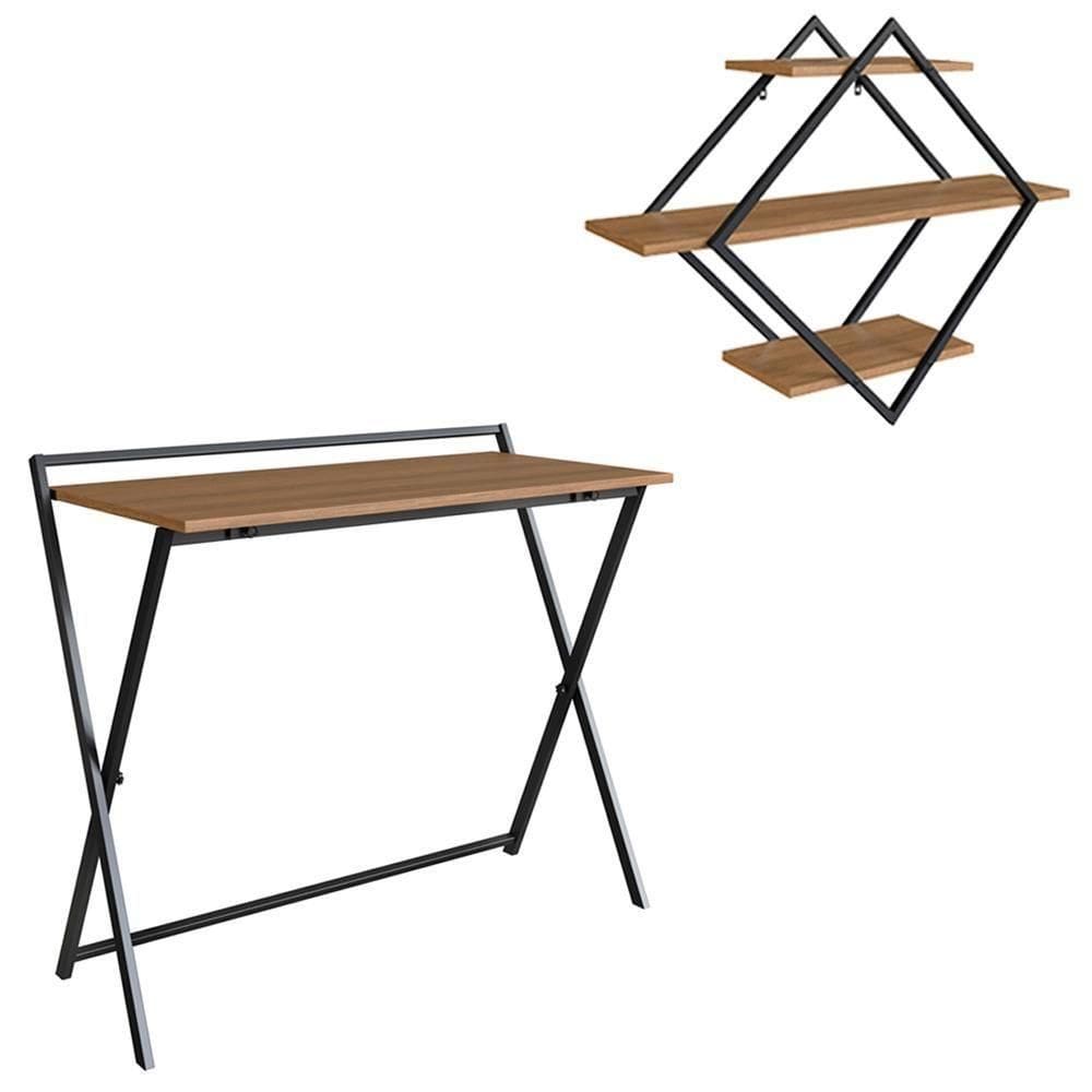 Escrivaninha Dobravel Nicho Losango 62x80 Cm Industrial 22x18 Mell Preto Pp Mell Preto
