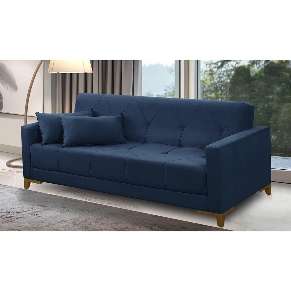 Sofá Cama 3 lugares 2,00m Aurora Suede Azul Adonai Estofados