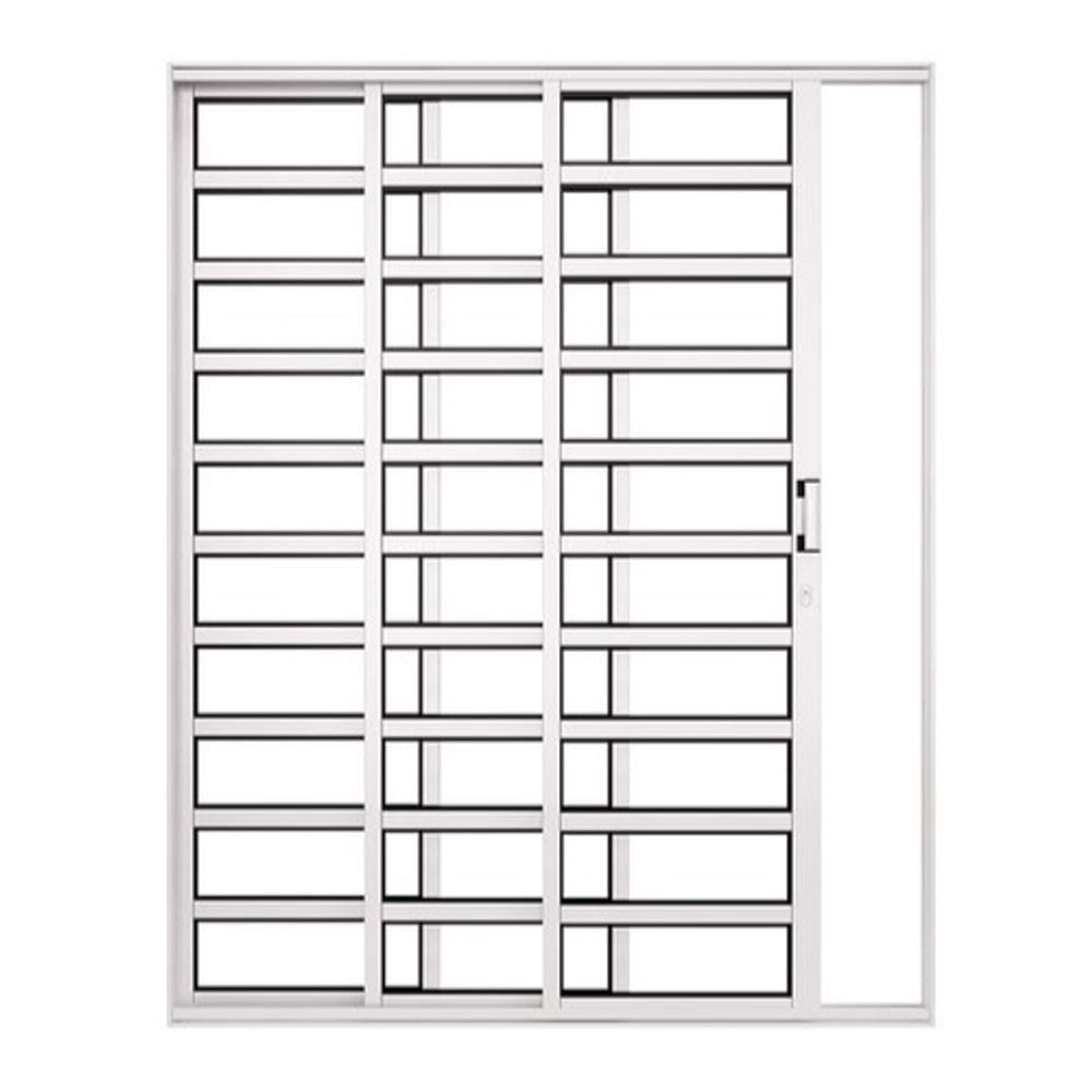 Porta Correr 3 Folhas Horizontal Aluminio Branco 160X215 Direita Premium