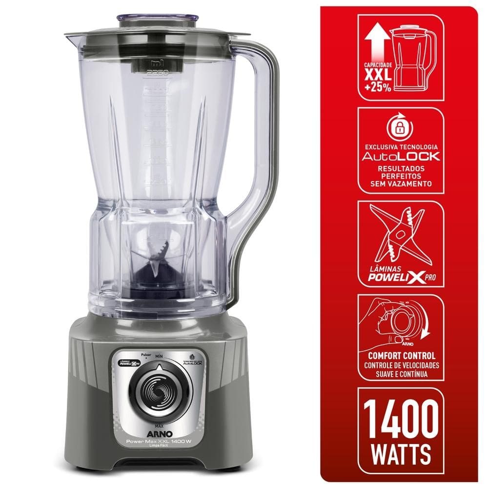 Liquidificador Arno Power max XXL 1400W Cinza LN87