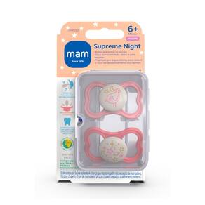 Chupeta Mam Supreme Night 6+ Mese Silicone cor Rosa com 2 Unidades