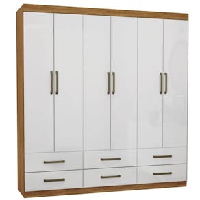 Guarda Roupa Dallas Casal 6 Portas 6 Gavetas Carioca Cor Cinamomo Branco