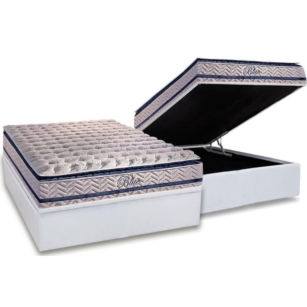 Cama Box Baú Casal: Colchão Molas Ensacadas Paropas MasterPocket Blue + Base CRC Courano White(138x188)