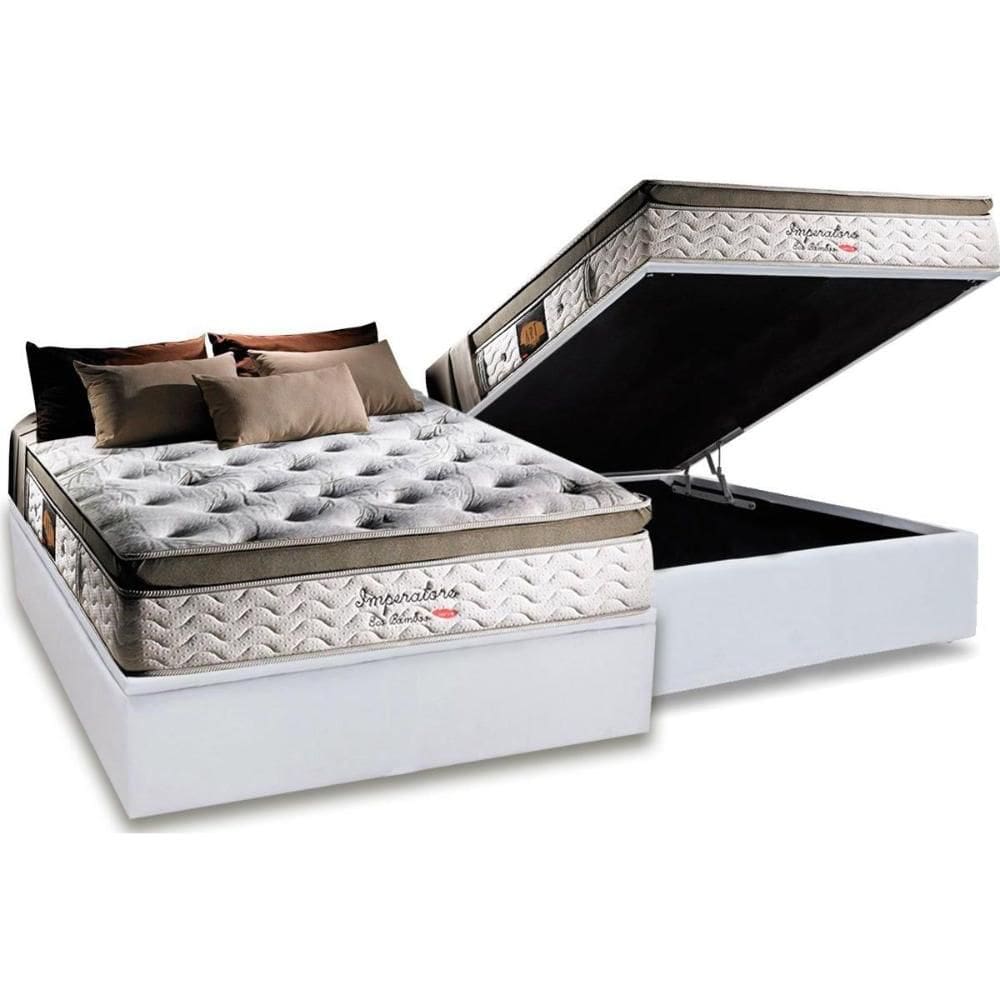 Cama Box Baú Casal: Colchão Molas MasterPocket Ensacadas Herval Imperatore Eco Bamboo + Base CRC Courano White(138x188)