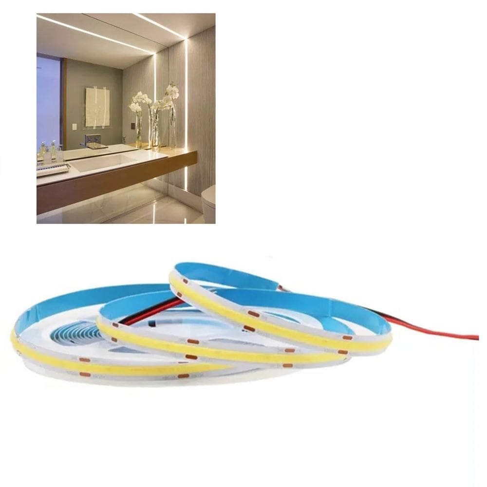 Fita LED 4000K COB 12v IP20 5 Metros 18w Iluminaçao Profissional Gesso Teto Rebaixado Sanca Espelho Decoraçao Iluminaçao