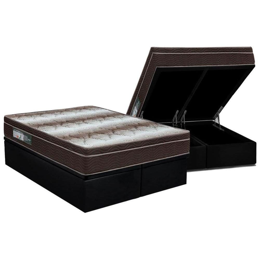 Cama Box Baú Queen: Colchão Anatômico Ortobom Ortopédico Light + Base CRC Suede Black(158x198)