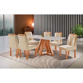 Conjunto Mesa Madri com 6 Cadeiras Lisboa Tampo em Vidro 170x90cm Cel Móveis