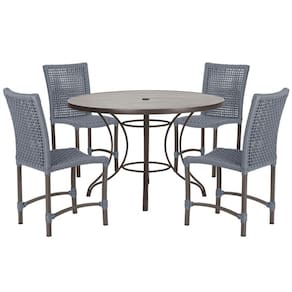 4 Cadeiras Cannes Corda Náutica e Mesa com Tampo Ripado 1,00m em Alumínio com Pintura Eletrostática para Jardim, Varanda, Cozinha, Piscina