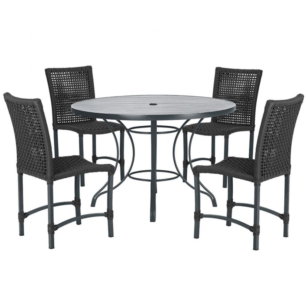 Mesa Ascoli 100 Cm com 4 Cadeiras Cannes de Alumínio, Pintura Preta e Trama Tela de Corda Náutica