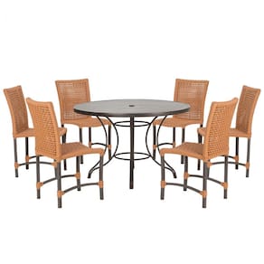 Mesa Ascoli 120 Cm com 6 Cadeiras Cannes de Alumínio, Pintura Marrom e Trama Tela de Corda Náutica