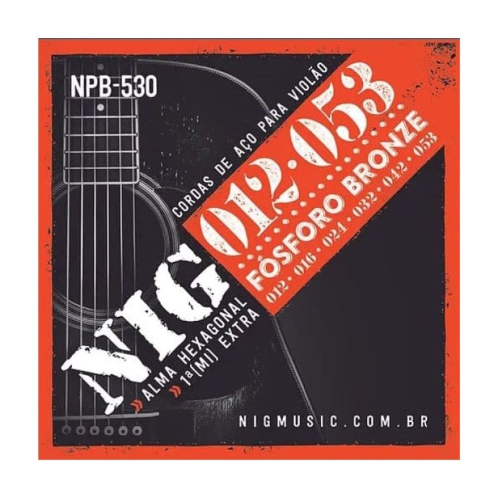 Encordoamento Para Violao Aço 6 Cordas Nig Fosforo Bronze (.012 - .053) - Npb530