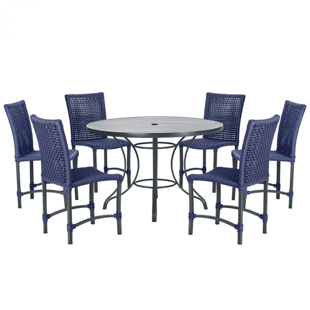 Mesa Ascoli 120 Cm com 6 Cadeiras Cannes de Alumínio, Pintura Preta e Trama Tela de Corda Náutica