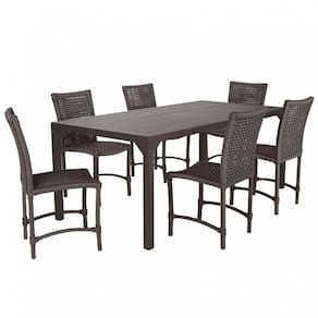 Conjunto 6 Cadeiras Cannes Corda Náutica e Mesa Retangular Ripada 2,00m em Alumínio para Edícula, Jardim, Área, Varanda, Cozinha - Pintura Marrom