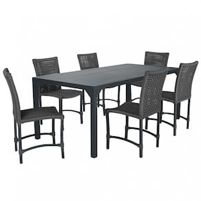 Conjunto 6 Cadeiras Cannes Corda Náutica e Mesa Retangular Ripada 2,00m em Alumínio para Edícula, Jardim, Área, Varanda, Cozinha - Pintura Preto