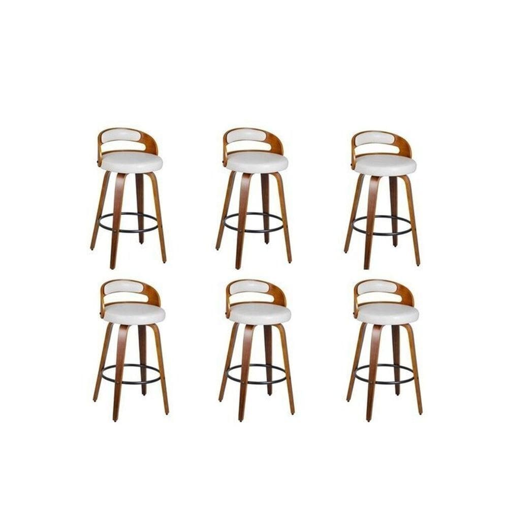 Kit 6 Banqueta para Cozinha Alta Giratória Madeira Roma Branco/Marrom