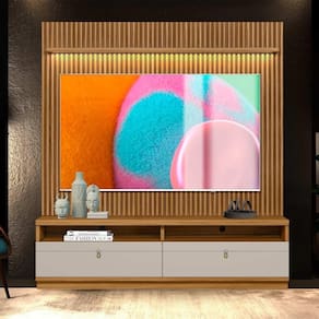Painel Com Rack Para TV Até 75 Polegadas Ripado Nature Off White Shop Jm
