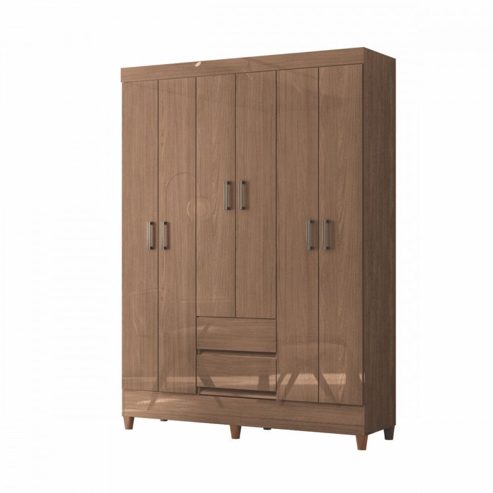 Guarda Roupa Casal com Pés 6 Portas 2 Gavetas Jequitiba New Opção