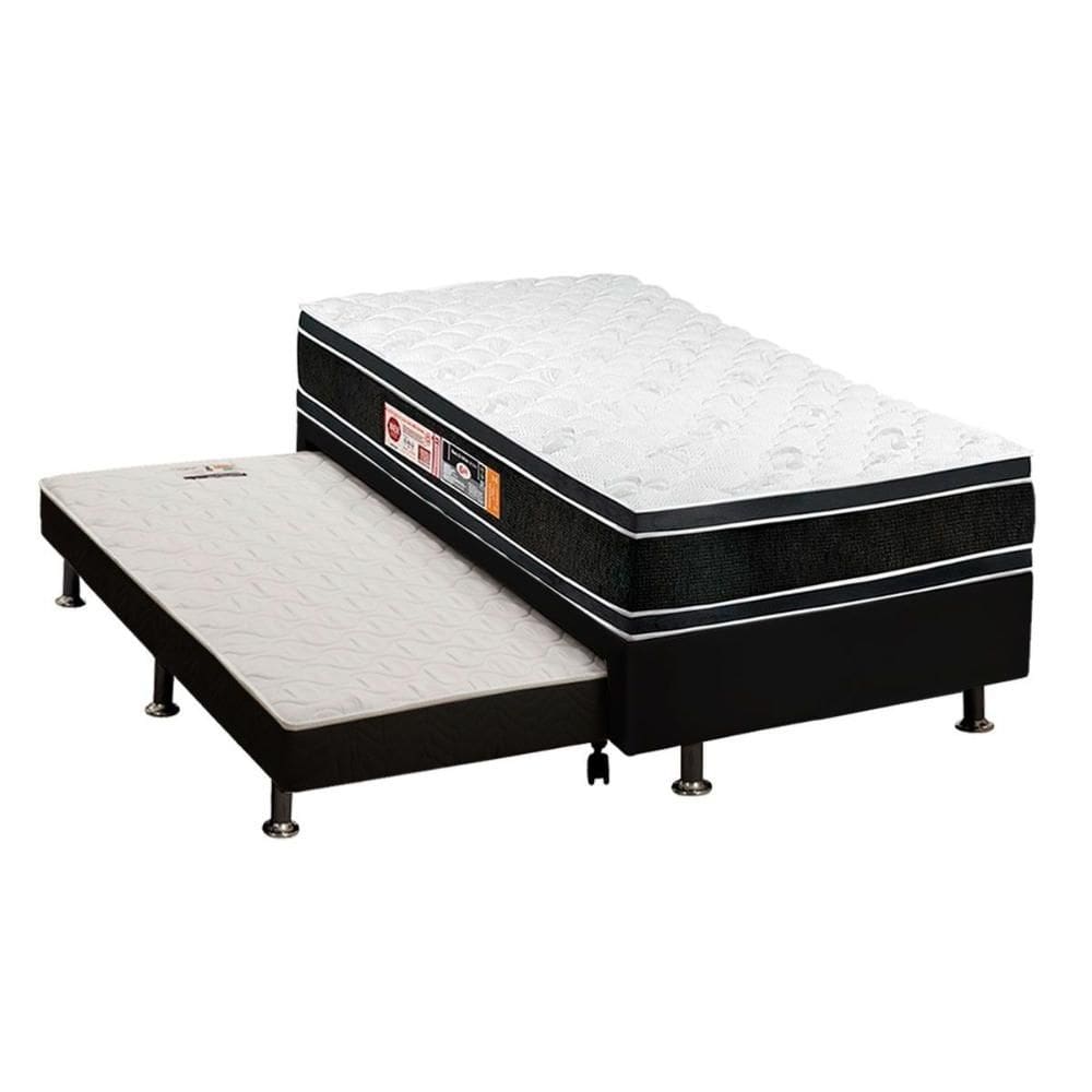 Cama Box Solteiro: Colchão Espuma D33 Castor Black e White DF + Base CRC Courano Black(88x188)