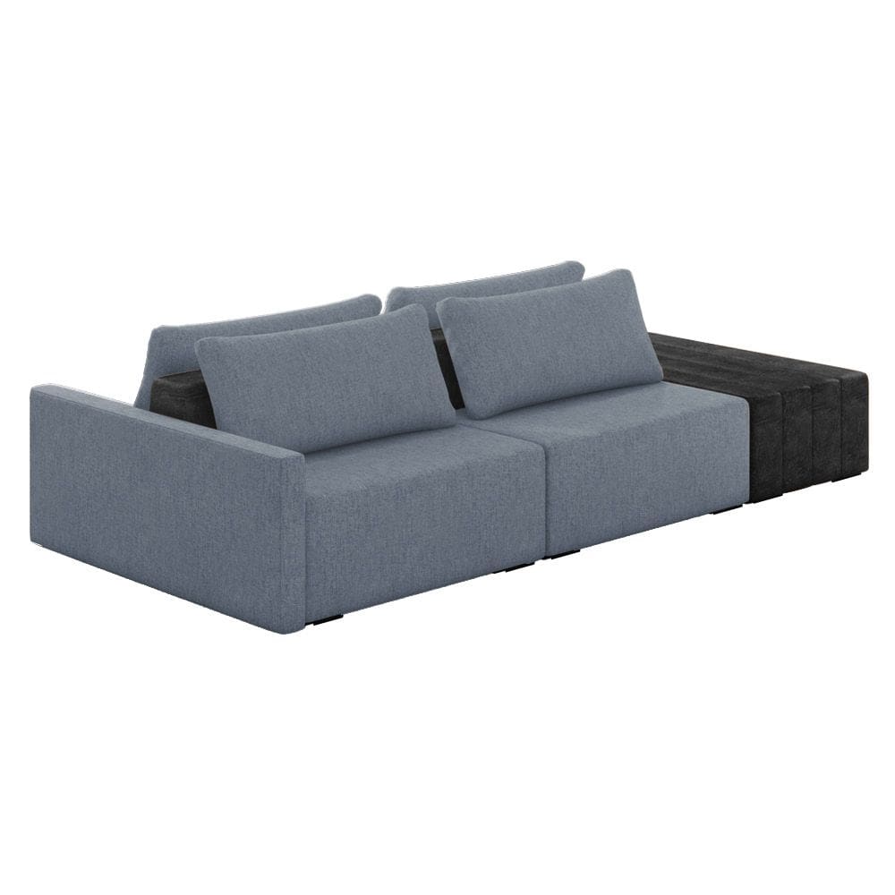 Sofá Ilha 2 Lugares Living 292cm Modulado para Sala Lary Linho Azul/PU Pto K01 - D`Rossi