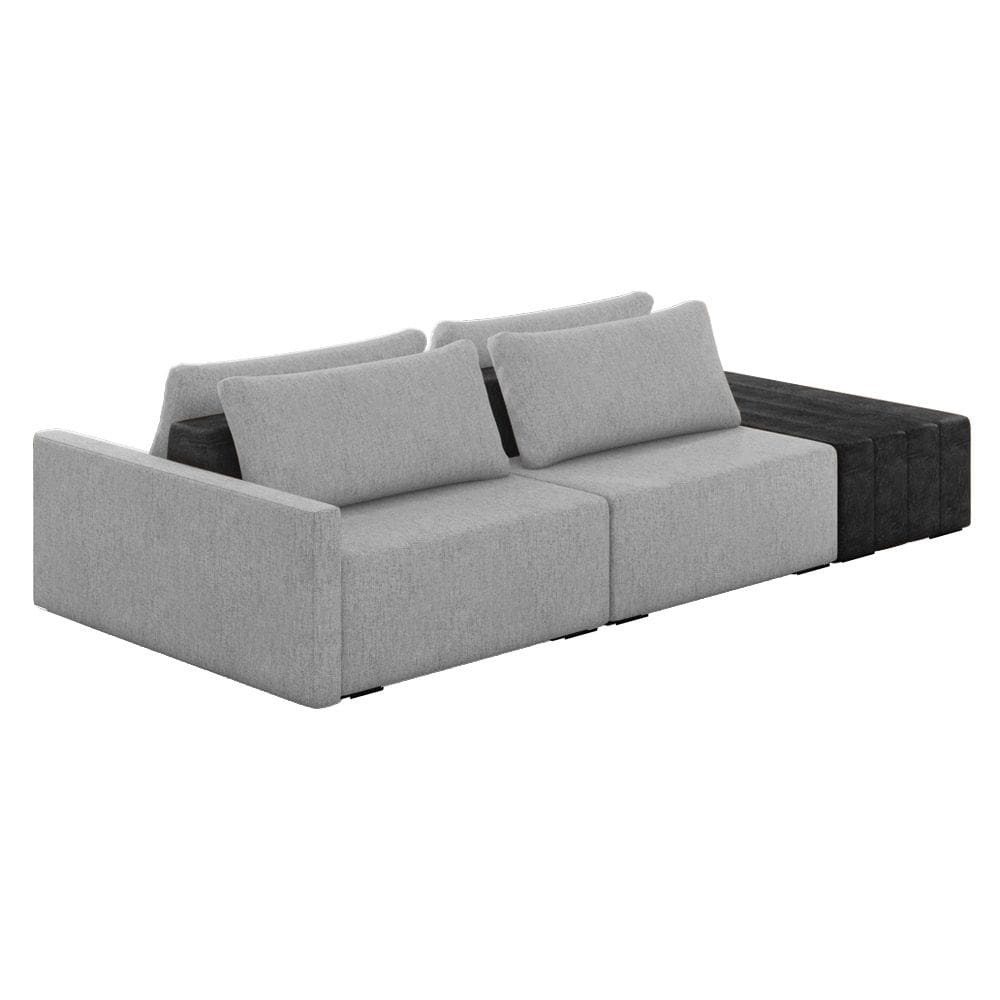 Sofá Ilha 2 Lugares Living 292cm Modulado para Sala Lary Linho Cinza/PU Pto K01 - D`Rossi