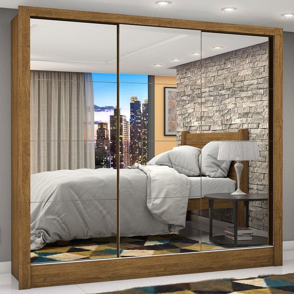 Guarda-roupa Casal 3 Portas com Espelho Porto Premium Espresso Móveis Cinamomo