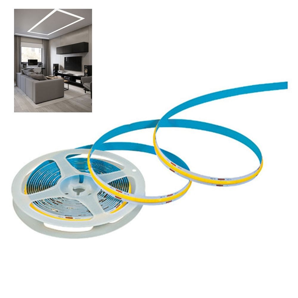 Fita LED 6500K COB 12v IP20 5 Metros 18w Perfil Espelho Sanca Gesso Teto Rebaixado Iluminaçao Profissional Loja Quarto