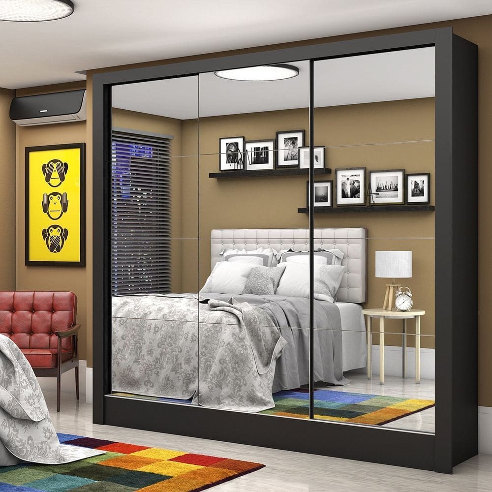 Guarda-roupa Casal 3 Portas com Espelho Santiago Premium Espresso Móveis Preto