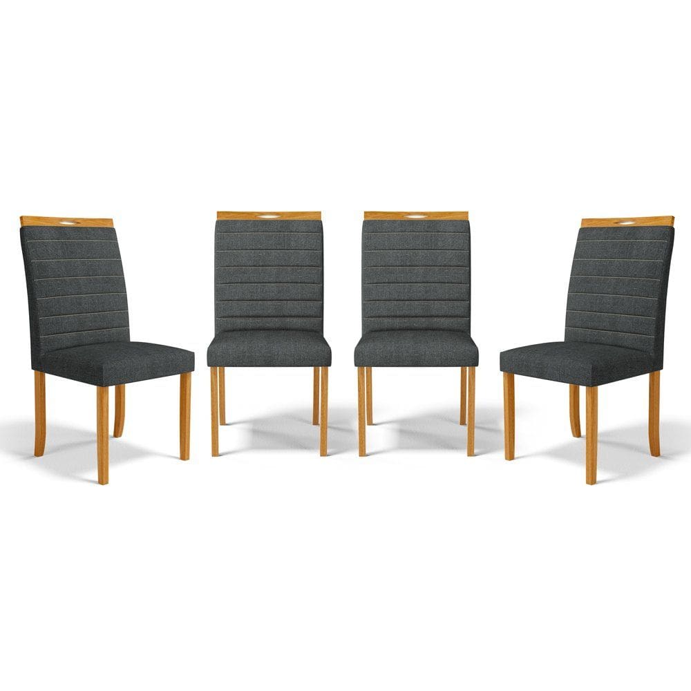 Kit Com 4 Cadeiras Sara Madeira Maciça Estofadas Para Mesa De Jantar