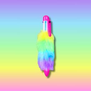 Caneta Esferográfica Rainbow Pelúcia 6 Cores Multicolorido Papelaria Kawaii