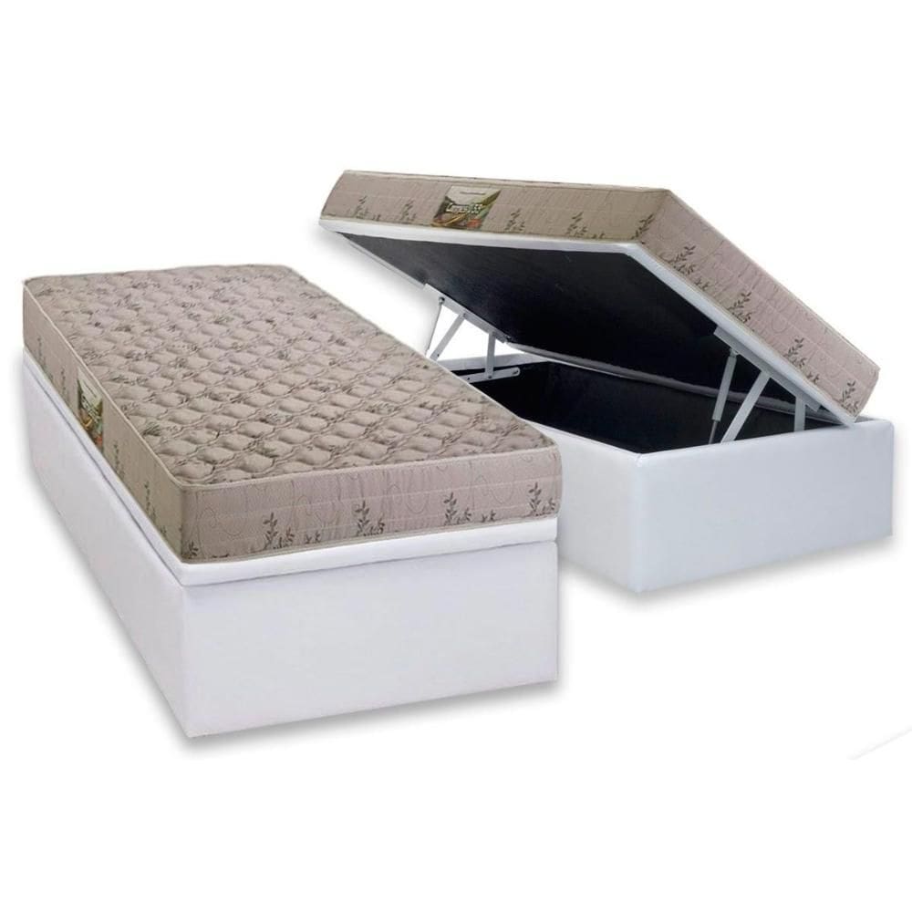 Cama Box Baú Solteiro: Colchão Espuma Herval D33 Cannes + Base CRC Courano White(88x188)