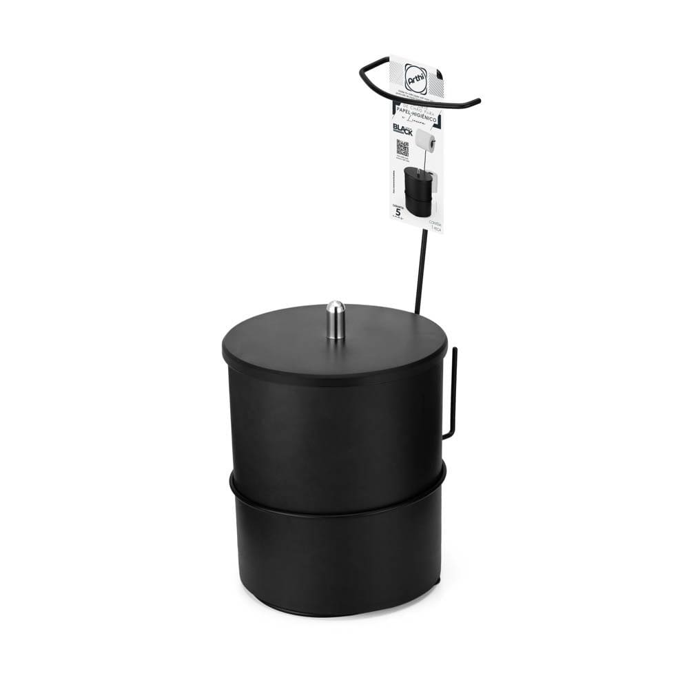 Suporte De Chao  Para Papel  Higienico E Lixeira Linha  Black Life