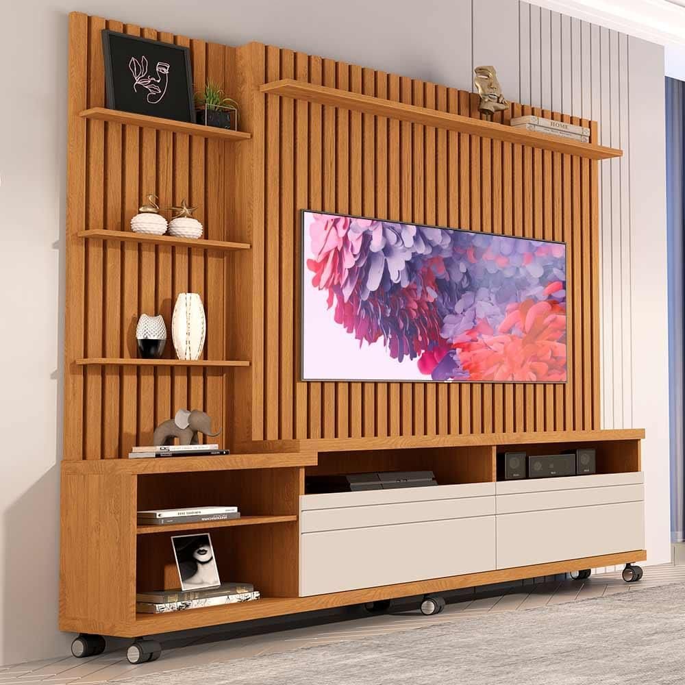 Home Ripado Com 2 Portas Para Tv Até 58 Polegadas Nature Off White Nobre Germai