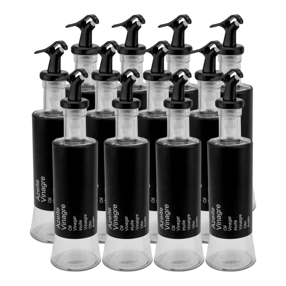 Kit 12 Azeiteiro Vinagreiro Recipiente em Vidro e Inox Preto com Bico Dosador