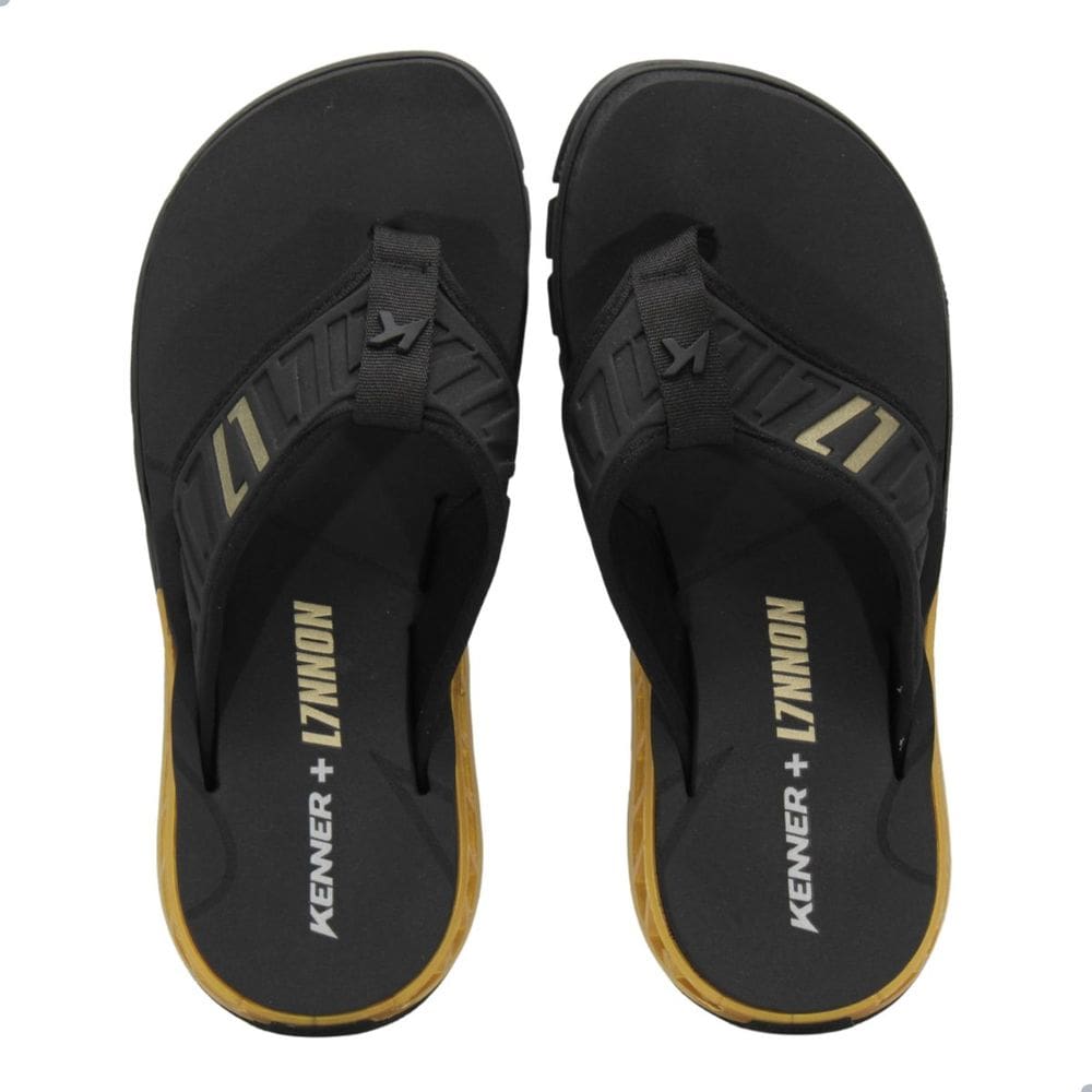 Chinelo Kenner Djy-01 Rakka Preto/Dourado