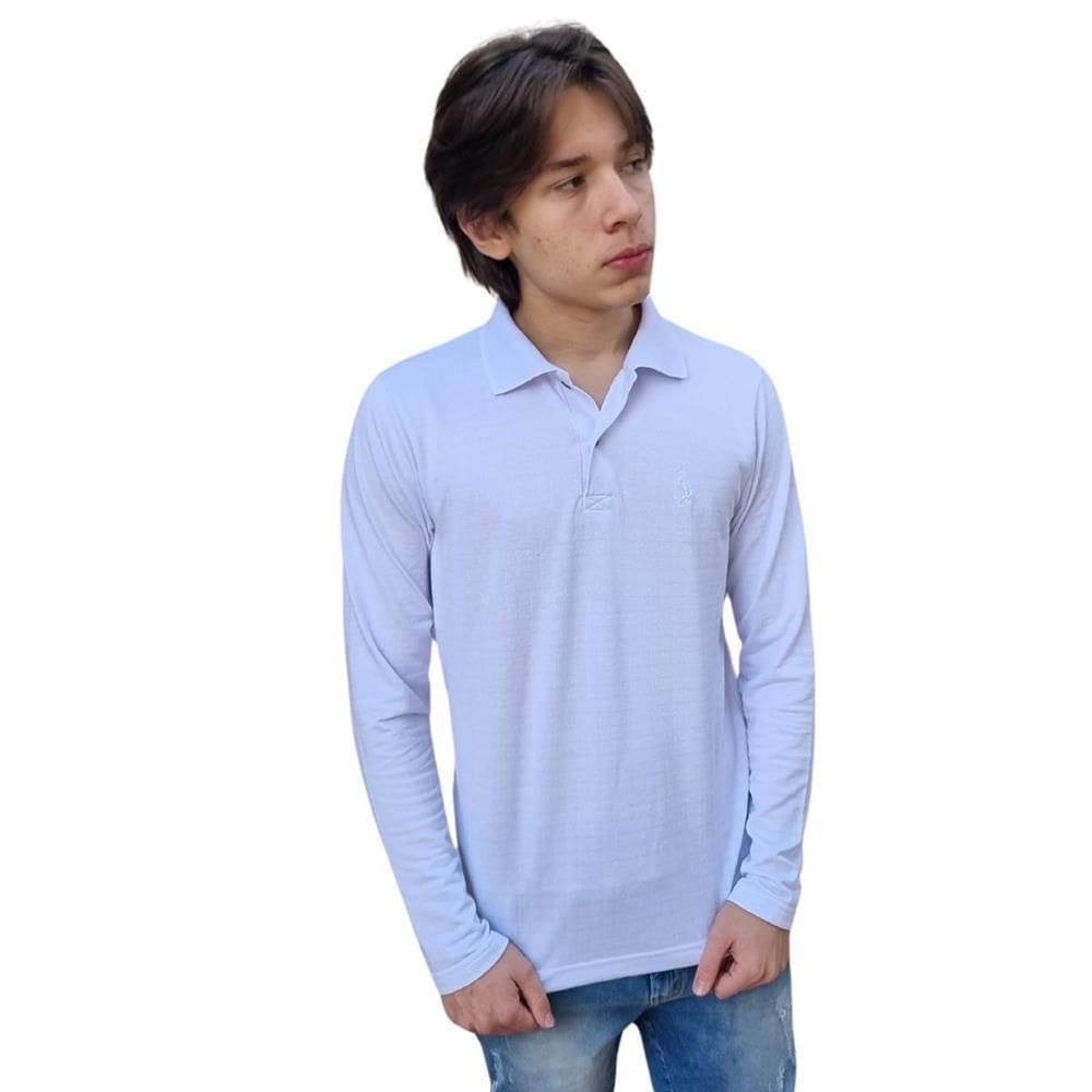 Camisa Polo Masculina Básica Algodão Manga Longa Casual Slim