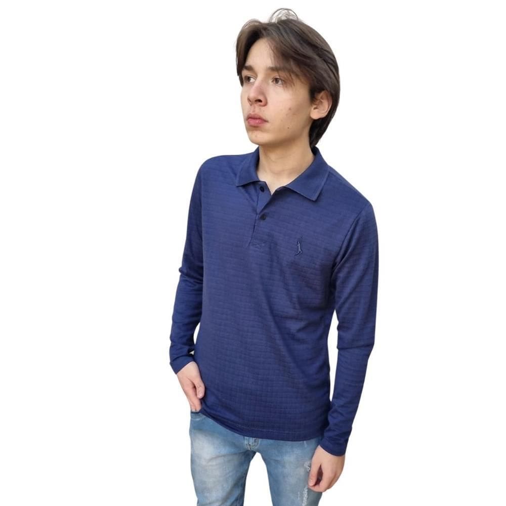 Camisa Polo Masculina Básica Algodão Manga Longa Casual Slim