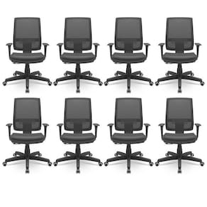 Kit 8 Cadeiras para Escritório Ergonômica Presidente Brizza Nr17 Plaxmetal Preto