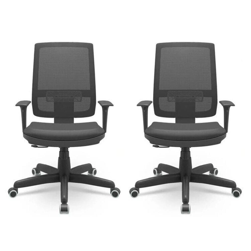 Kit 2 Cadeiras para Escritório Ergonômica Presidente Brizza Nr17 Plaxmetal Preto