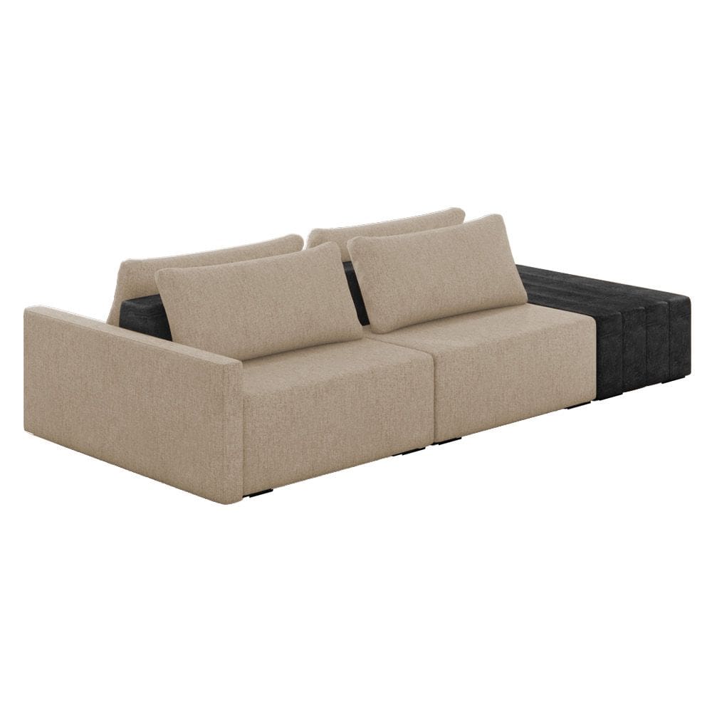 Sofá Ilha 2 Lugares Living 292cm Modulado para Sala Lary Linho/PU Pto K01 - D`Rossi