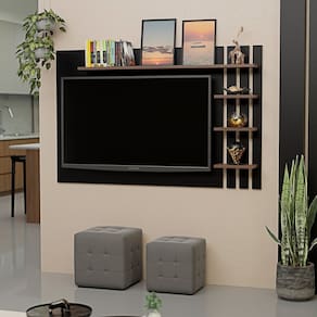 Painel de Tv Ripado até 32 Polegadas com Prateleiras Marrom/Preto