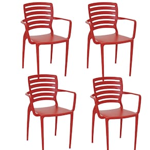 Conjunto 4 Cadeiras Tramontina Sofia em Polipropileno Encosto Horizontal e Braços Vermelho