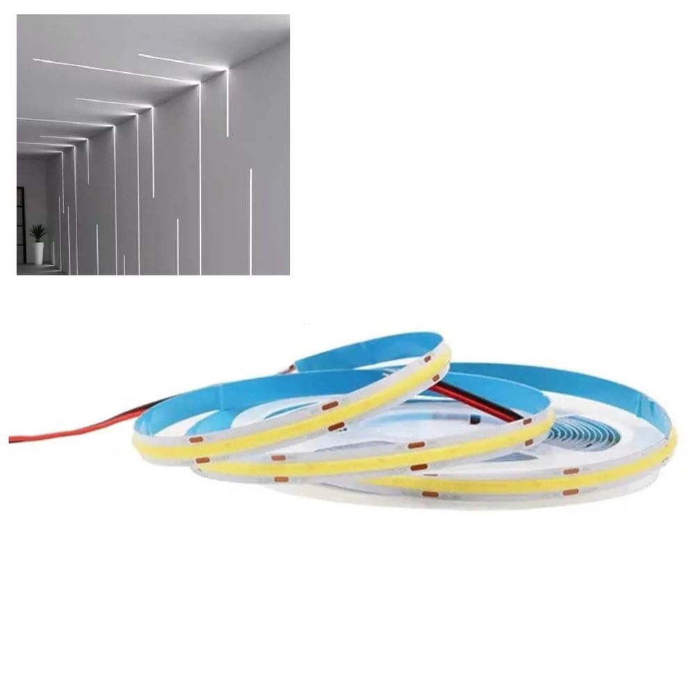 Fita LED 6500K COB 12v IP20 5 Metros 18w Gesso Teto Rebaixado Sanca Espelho Iluminaçao Profissional Decoraçao