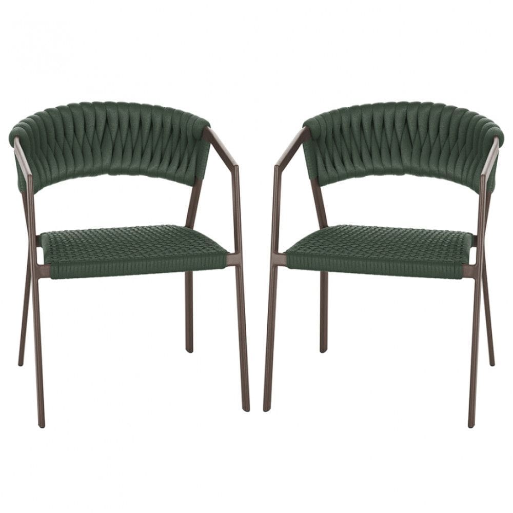 2 Cadeiras Atenas Tricô Náutico e Alumínio com Proteção UV para Varanda, Cozinha, Área, Jardim - Pintura Marrom
